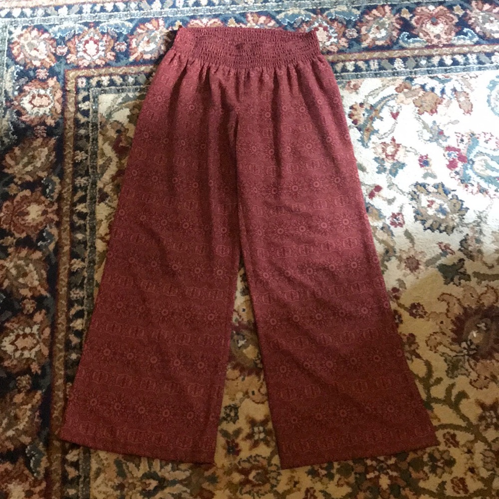 Prana red pink flowy flower patterned pants size M
